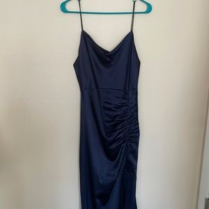 Alive and Olivia slip w/ slit floor length gown size 2 navy blue worn twice